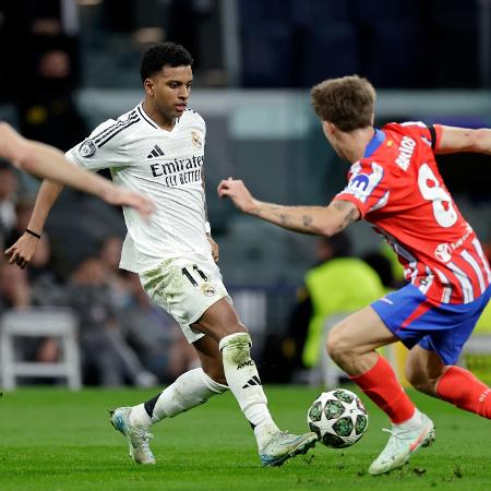 Rodrygo, do Real Madrid, em ação no jogo contra o Atletico, pela Champions Rodrygo, do Real Madrid, em ação no jogo contra o Atletico, pela Champions